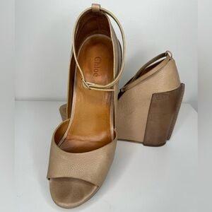 Chloe Beige Leather Platform Sandals Sz 40.5